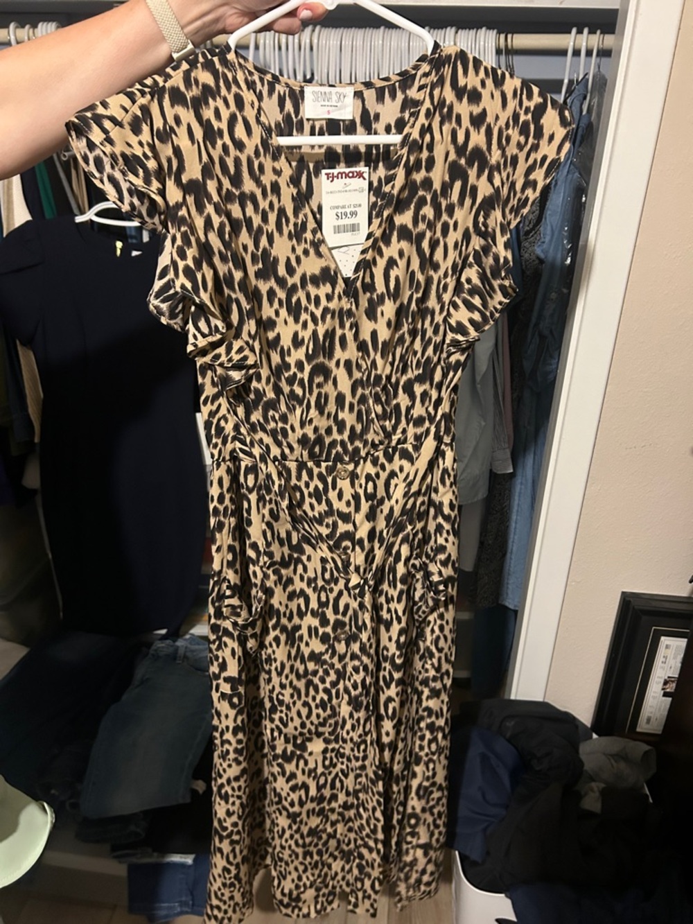 Sienna Sky Leopard Print Wrap Midi Dress - Tan & Black pockets